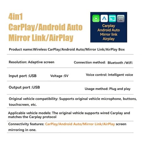 Dongle USB inalámbrico para CarPlay y Android Auto 4 en 1 sin cables 4