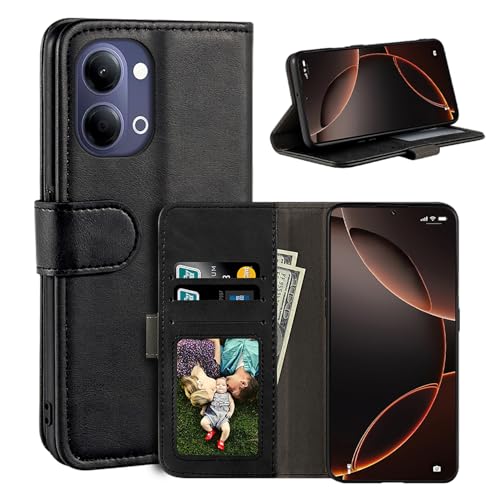 UOGNADGD ���U�[�t���b�v�J�o�[ Vivo Y11d 4G �Ƃ̌݊������� �J�[�h�X���b�g�t���E�H���b�g�P�[�X�A�}�O�l�b�g�N���[�W���[�A�L�b�N�X�^���h�ARFID�ϏՌ��t�H���I (�u���b�N)