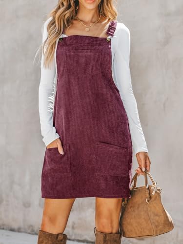 Image of CUPSHE Women Corduroy Fall Dresses Front Bib Pocket Square Neck Wide Strap Casual Overall Mini Dress