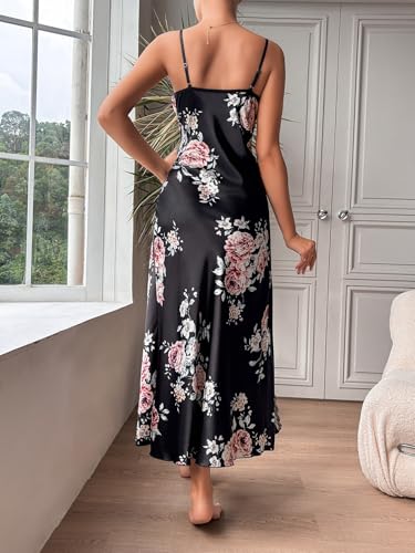 Image of CRIPOM Silk Lingerie Dress for Women Long Nightgowns for Women Sexy Chemise with Thong 2 Piece S-XXL