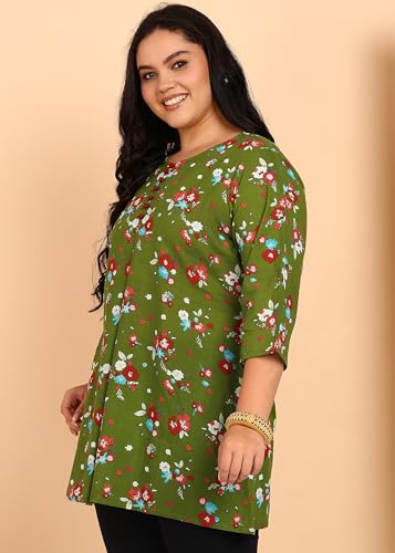 Image of Yash Gallery Women's Cotton Regular Fit Short Floral Printed Kurta