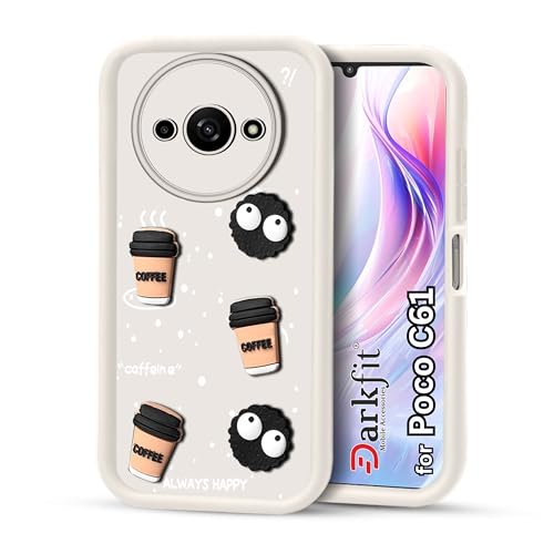 Image of Back Case Cover Compatible with Poco C61 | Cute Fun Cartoon Ball 3D Coffee Silicone Case | Body Protection | Camera Protection | Shock Proof | Color White | Pack of 1