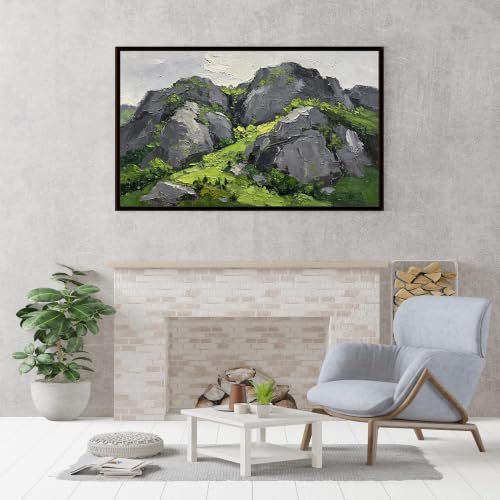 Peinture à l'huile moderne Roche Grise, toile texturée artisanale