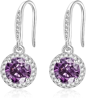 Silver Dangle Earrings for Women, Hypoallergenic Sparkling Cubic Zirconia Round Dangle Drop CZ Earring Jewellery Gifts for Girls