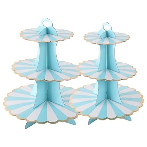 3 Tier Cake Stand 2pcs,Cupcake Holder Decorations,Cake Stands For Afternoon Tea,Wedding,Brithday,Party (Blue-pattern) Cover