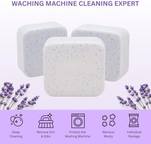 48 Pcs (21g Each, 1kg Pack) Lavender-scented Washing Machine Deep Cleaner Descaler Tablets for All Front and Top Load Machines, with Descaling and Stain-Removing Power