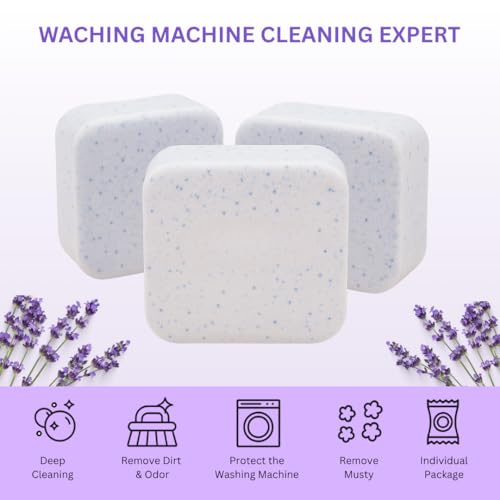 Zerfa 36 Pcs (21g Each, 756g Pack) Lavender-scented Washing Machine Deep Cleaner Descaler Tablets for All Front and Top Load Machines, with Descaling and Stain-Removing Power