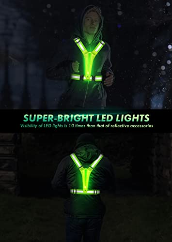 Fokia Kunbio Led Reflective Running Vest Gear,Light Up Vest Runners Night Walking Usb Rechargeable,Up To 11Hrs Light With Adjustable Waist/Shoulder For Women Men Kids (Green) #TOP2
