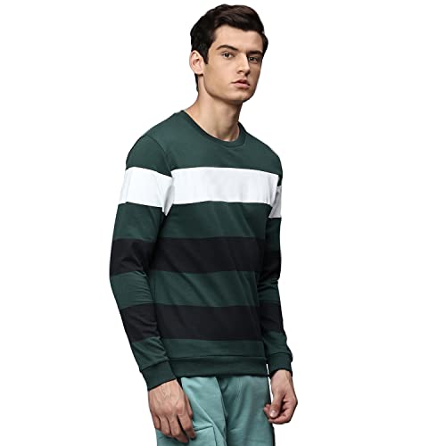 Image of Hubberholme Women's Winter Wear Cotton Blend Striped Crew Neck Pullover Sweatshirt