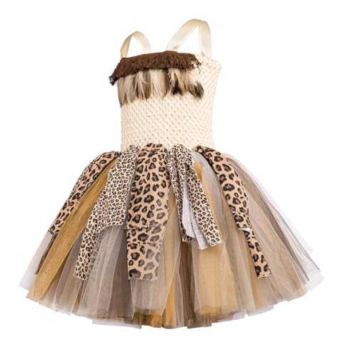 IDOPIP Girl Jungle Safari Outfit Wild Halloween Birthday Party Dress up Toddler Cavegirl Outfit with Headband for Photo Shoot2