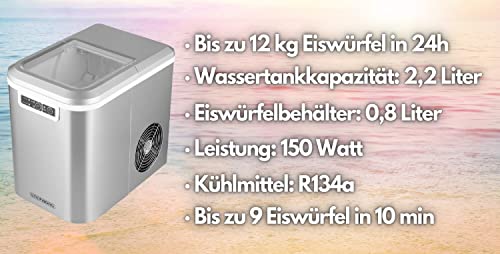 Edelstahl Eiswürfelmaschine | Ice Cube Maker | 12 kg in 24h | 2,2 Liter Kapazität | Eismaschine | Eiswürfel | Eiswürfelbereiter | Eiswürfelzubereiter | – Bild 3