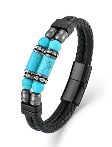Turquoise Bracelet for Men Leather Men Bracelet 230mm/9.1in
