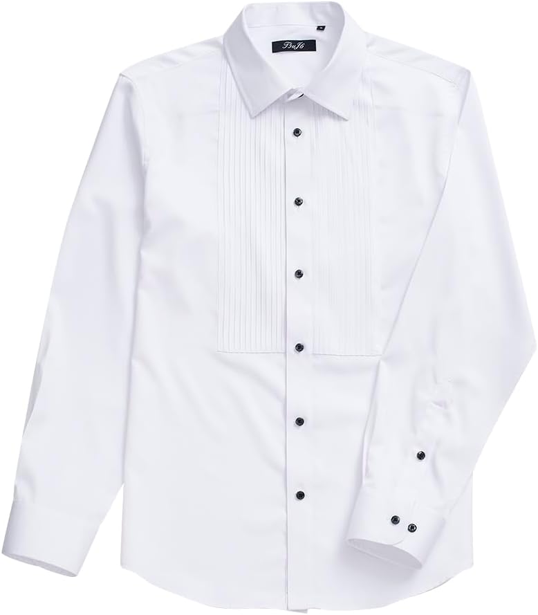 Men's Tailcoat Shirt with Pleats on The Front, a Butterfly Knot Slim Button Shirt in White - Image 2
