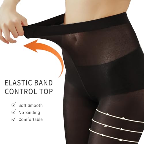 Women's Tights 40D Semi Opaque High Waist Control Top Pantyhose with Reinforced Toes 2 Pairs2