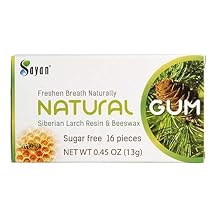 Sayan Sugar-Free All Natural Siberian Larch Tree Resin and Beeswax Chewing Gum 3 Packs 48 Pieces for Fresh Breath Vegetarian, Non-GMO, Gluten Free, Aspartame Free, No Preservatives