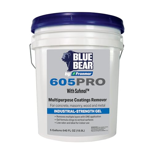 BLUE BEAR 605PRO: Multipurpose Coatings Remover – Professional, Low-Odor, Non-Caustic Formula Removes Paint, Varnish, Enamel & Urethane from Wood, Metal, Concrete & Masonry – 5 Gal