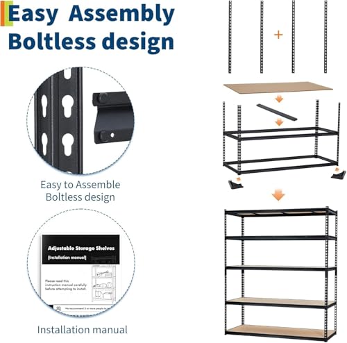 Image of PeakPursuit Storage Shelving Unit, 5-Tier Adjustable Metal Storage Shelves, 36 inch L x 18 inch W x 72 inch H Heavy Duty Garage Storage Shelves for Kitchen Pantry Basement Bathroom Laundry