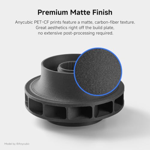 Image of Anycubic PET-CF Carbon Fiber 3D Printer Filament 1.75mm, 190℃ Heat Resist, Ultra Low Moisture Absorption, Rigid Low Warp Matte Print with Reusable Spool, 0.5KG, Black