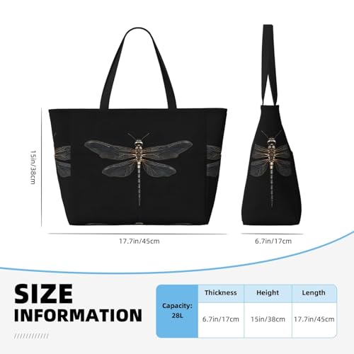 Dragonfly Black Large Capacity Foldable Tote Bag Women Beach Tote Bag Handbag Gym Bag Travel Shopping Bag4