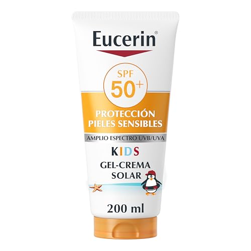 Eucerin Sun Kids Sensitive Protect Gel Crema FPS 50+ 200ml  Protector Solar Infantil con filtros UVA/UVB   Crema de Sol Extraresistente al Agua para Bebés y Niños   Protección Solar para Piel Sensible
