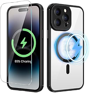 HWeggo for iPhone 14 Pro Max Case Magnetic Clear Compatible with Magsafe [Yellow Resistant & Anti-Slip Design] Built-in Lens Protection,Shockproof Protective 360°Scratch-Resistant,6.7"(Black)