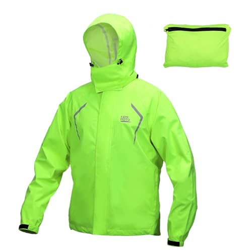 KEMIMOTO Mens Packable Cycling Rain Jacket Waterproof Windproof Running Raincoat Lightweight Rotatable Hood Reflective Jacket