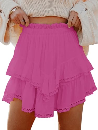 Aoudery Flowy Shorts for Women Casual Boho Ruffle Tiered
