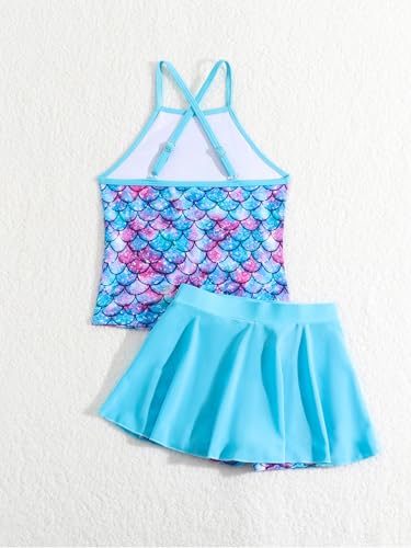 Moily Little Girls 2 Pcs Bathing Suits Crisscross Back Swim Top with Swimskirts Beach Modest Tankini4