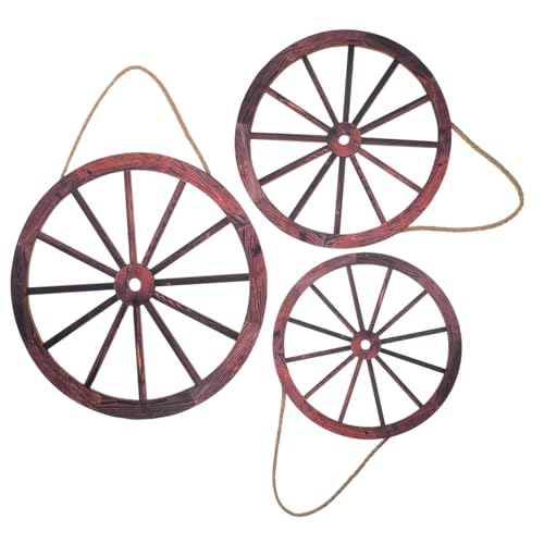 HOMSFOU 3 Uds Rueda De Carro De Madera Decoración De Pared Estilo Occidental Antiguo Rueda De Carro De Madera Arte De Pared Ruedas De Carro De Granja Decoración Rústica De Patio Ruedas