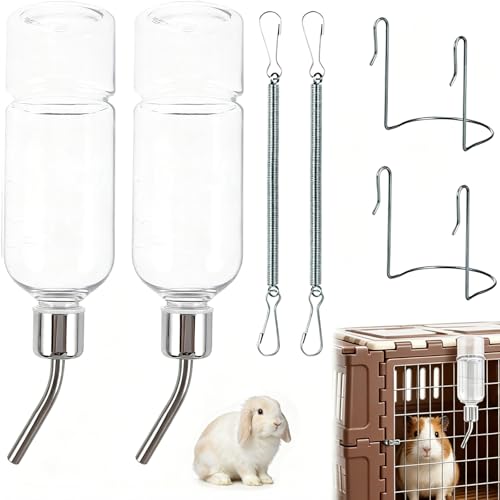 2 Pack Rabbit Bottles Rabbit Water Bottle Guinea Pig Water Bottle Non Drip 180ml Transparent Plastic and Stainless Steel Ideal for Hamster Water Bottles Use in Home and Pet Stores