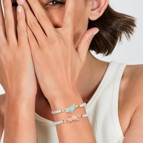 Image of SANNIDHI 2 Pcs Friendship Bracelet for Girls and Women Butterfly Best Friend Bracelet For Couples Adjustable Matching Bracelets BFF Beads Bracelets Jewellery Birthday Rakhi Gift For Sister, Kids