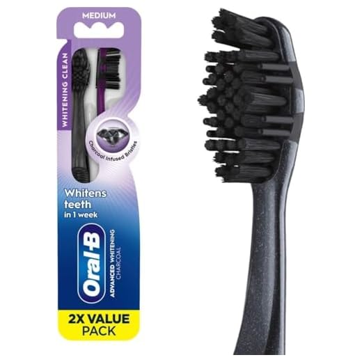 Oral-B 3D White Charcoal Manual Toothbrush, 2-Pack, Medium Bristles, Teeth Whitening Brushes for Adults