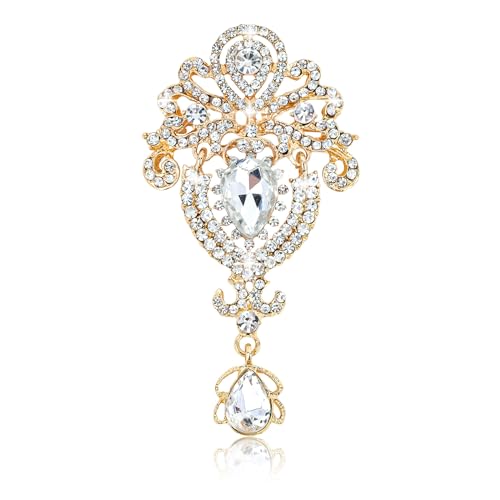 YARIEW Brooches for Women Vintage Rhinestone Brooch Pin for Women Drop Flower Brooch for Business Bouquet Corsage Wedding Party Accessories Holiday Christmas Gifts