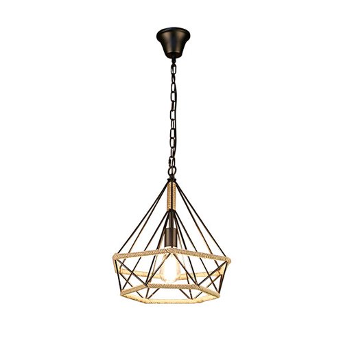 Lustre industriel vintage en fer forgé et corde de chanvre réglable pour luminaire de café