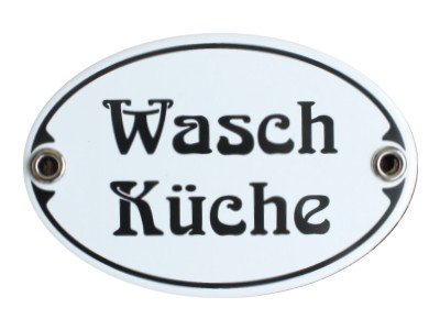 Türschild Waschküche Emaille Schild Jugendstil 7 x 10,5 cm Emailschild oval weiß (ohne Holzrahmen)