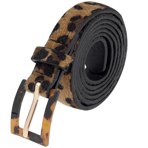 Elerevyo Women Leopard Print Retro Belts, 0.7" Width Faux Fur Leather Waistband for Jeans Pants Dresses Black Brown 112x1.8cm/44.1x0.7(LxW)