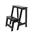 Scale Pieghevoli Sgabello Ladder in Legno massello Sgabelli Multifunzione con Sgabello Divanetto per Divano e corridoio Sgabello Pieghevole con 2 gradini - Nero capacità 150kg