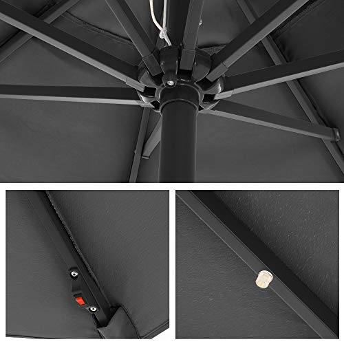 SONGMICS Parasol met LED-verlichting op zonne-energie, tuinparasol Ø 270 cm, UV-bescherming tot UPF 50+, buigbaar, met… - Afbeelding 6