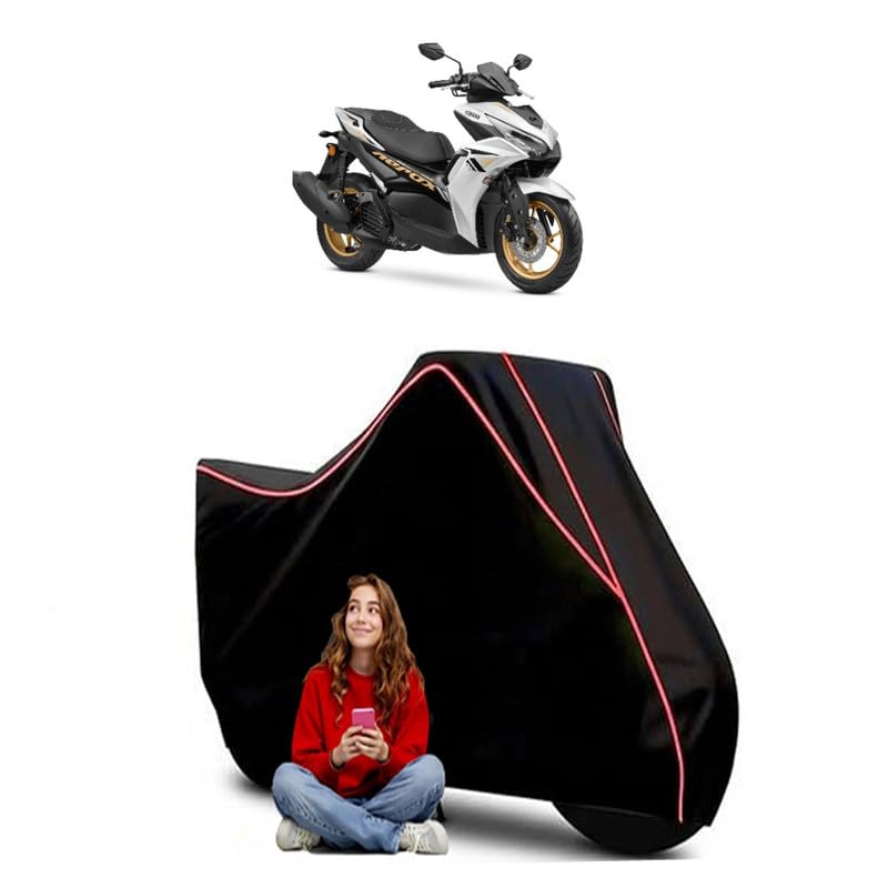 Image of Aerox 155 Maxi Scooty Bike Cover Water Resistant Outdoor Use Universal Fit Scooters Motorcycles Heavy Duty UV Protection Dust Rain Scratch Resistant Elastic Bottom Black Blue Piping