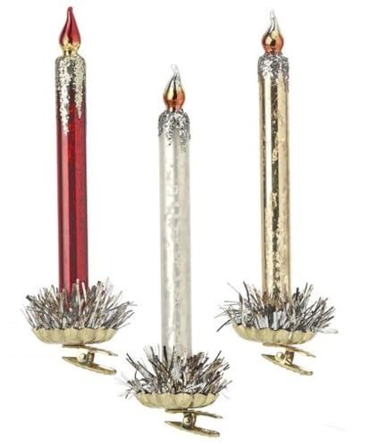 The Bridge Collection Glass Candle Shaped Clip-On Ornaments Set -