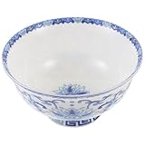 DEARMAMY Vintage Keramik Suppenschüssel Porzellanschale mit Hohem Fuß Dekorative Essschale mit Zufälligem Muster Feine Verarbeitung für Reis und Salat zu Hause