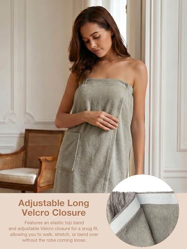 SIORO Falcon Bath Towel Wrap Robe for Women After Shower, Cotton Terry Cloth Wrap Around Spa Towel Robe with Velcro, Adjustable Closure Robes for Women Travel Pool Gym, Medium