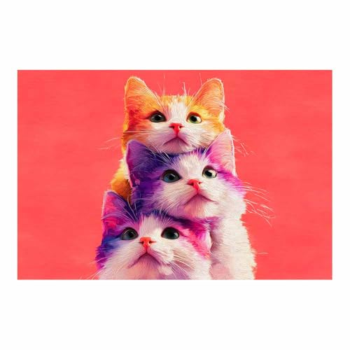 Toile animaux chat pour déco salon moderne tableau chic rose DunPei 80x120cm