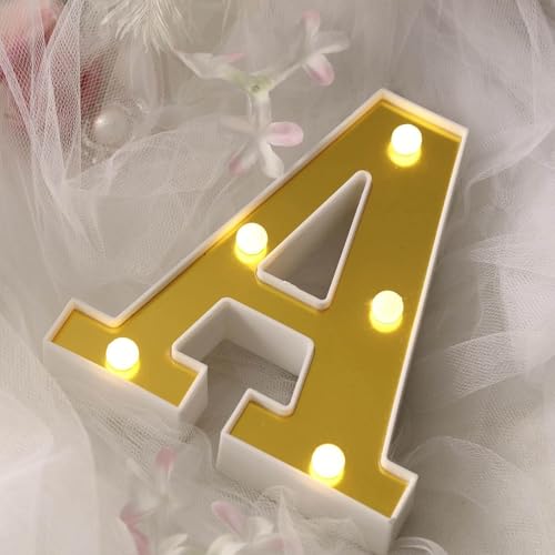 Image of Efavormart 6 inch Gold Marquee Letter A, Mirror Front Warm White LED Light Up 3D Sign, Battery Operated 72H Glow for Wedding Party & Wall Decor