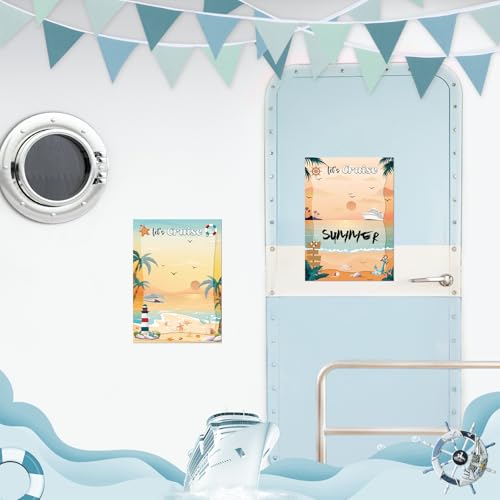 Image of Dazoratix Cruise Door Decorations Magnetic - 2 Pcs Large Retro Sunset Beach Nautical Ship Cabin Magnets with 3 Pens Anchor Whiteboard Cruising Essentials Funny Carnival Stateroom Stickers Fridge Decor