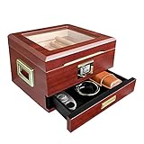Flauno Cigar Humidor Box with Humidifier - Handcrafted Cedar Wood Cigar Case with Digital Hygrometer...