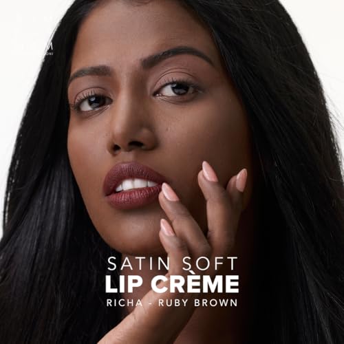 Image of SIMPLYNAM Satin Soft Lip Creme | 1 Swipe Full Coverage | Hydrating, Creamy Matte Finish | 16 Hour Stay | Transfer-Proof & Smudge-Proof | Infused with Peptides & Squalane | Vegan | 5ML | Richa- Ruby Brown