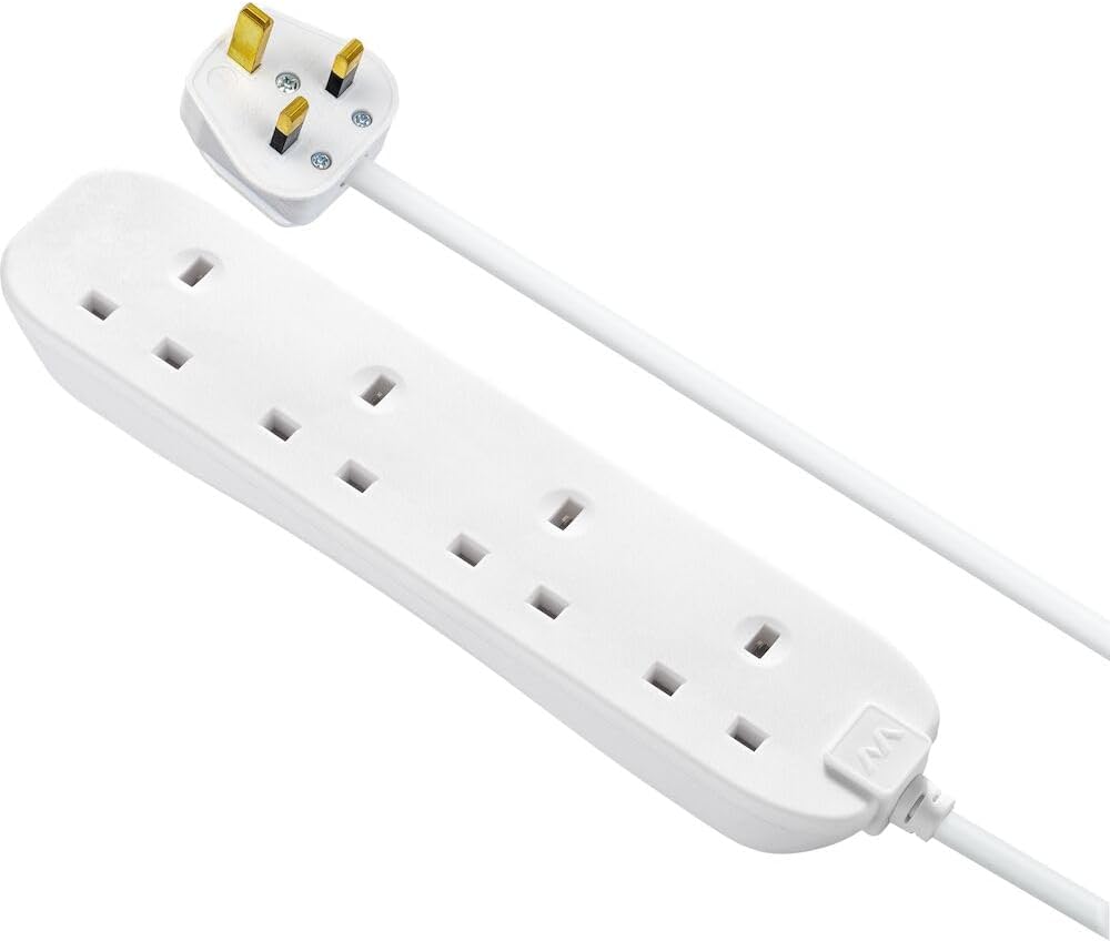Masterplug BFG110N-MP Four Socket Long Extension Lead, 1 Metre, White ...