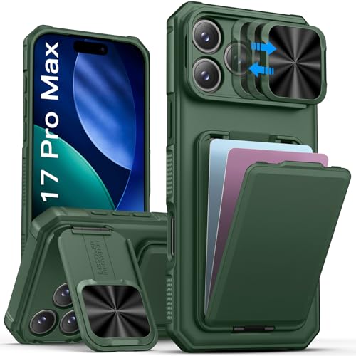 Image of SSLOTSCASE for 17 Pro Max Case with Card Holder & Camera Cover Stand, Green