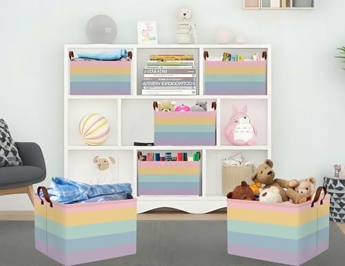 Image of Kids Boho Rainbow Baskets Foldable Girls Baby Toy Storage Bin Rectangular Nursery Box Room Decor(Rainbows)